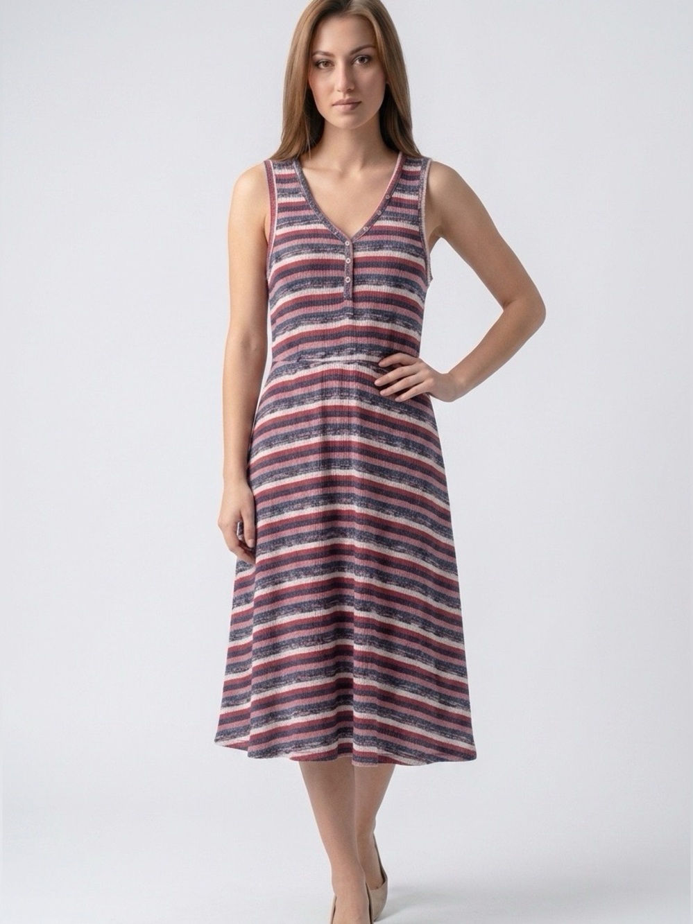 Alkamy I Sleeveless V-Neck Striped Dress